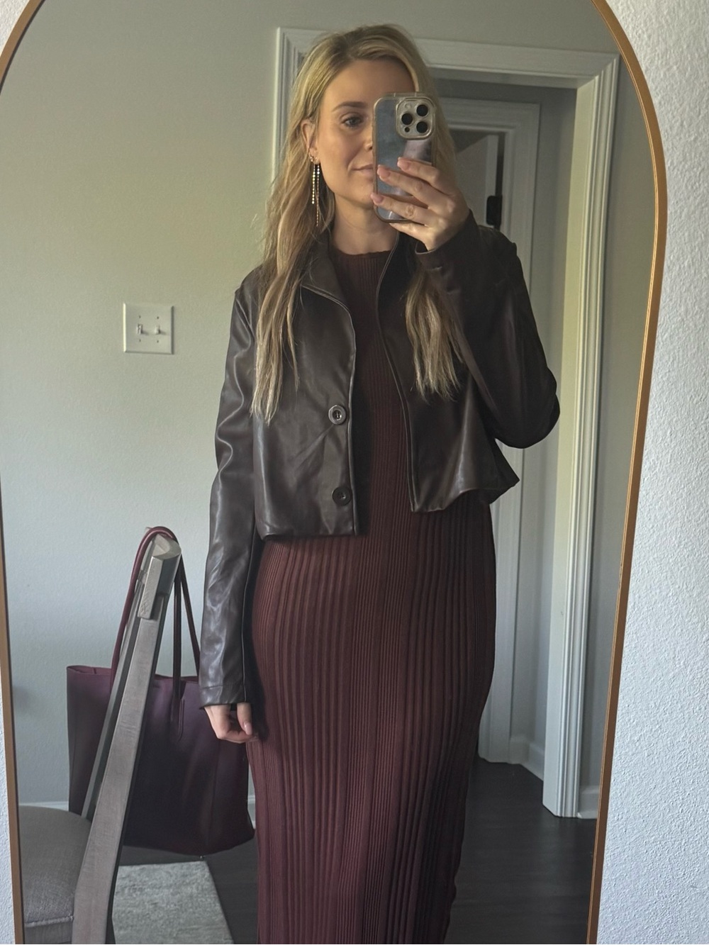 Cropped Brown Faux Leather Jacket - Women's - Picture 9 of 10